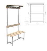 Скамья с вешалкой, спинкой и полкой "СВТ 7", 1760х1000х395 мм, 6 крючков, дерево, регулируемые опоры, каркас металлический серый